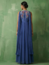 Blue halter neck festive floor length Anarkali suit