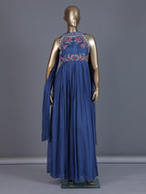 Blue halter neck festive floor length Anarkali suit