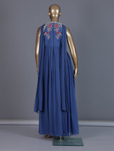 Blue halter neck festive floor length Anarkali suit