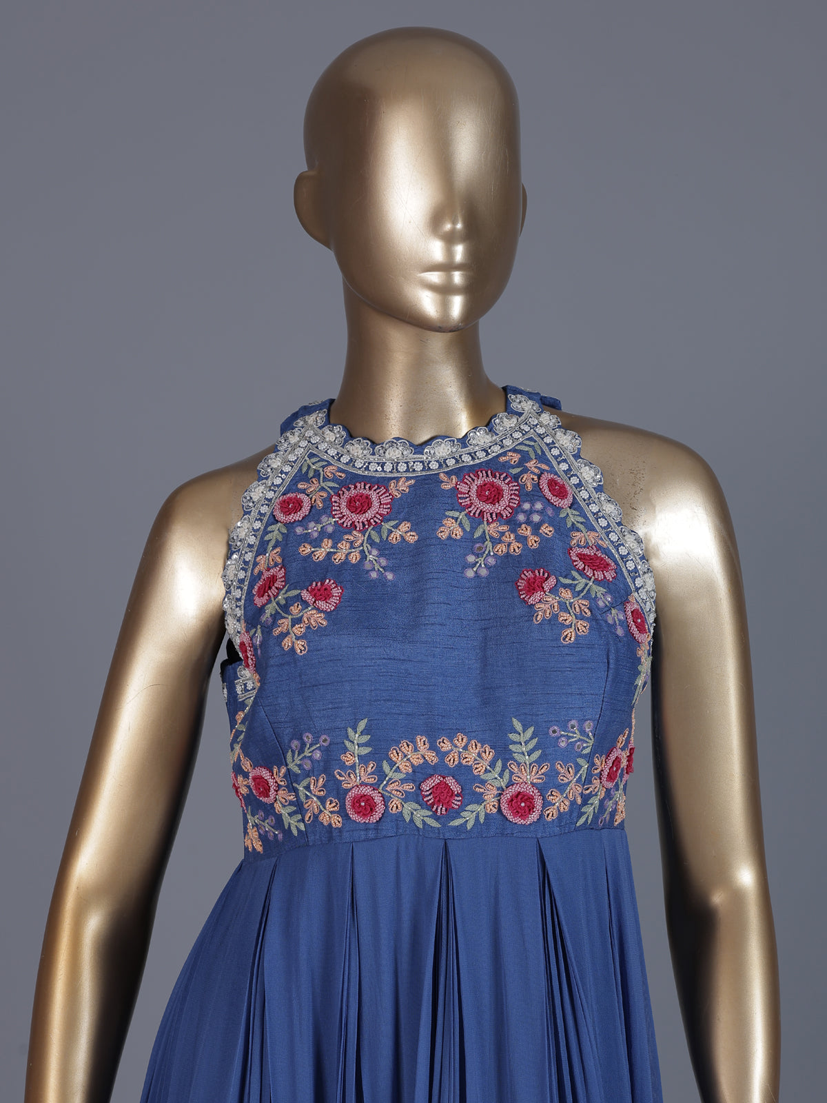Blue halter neck festive floor length Anarkali suit