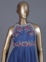Blue halter neck festive floor length Anarkali suit