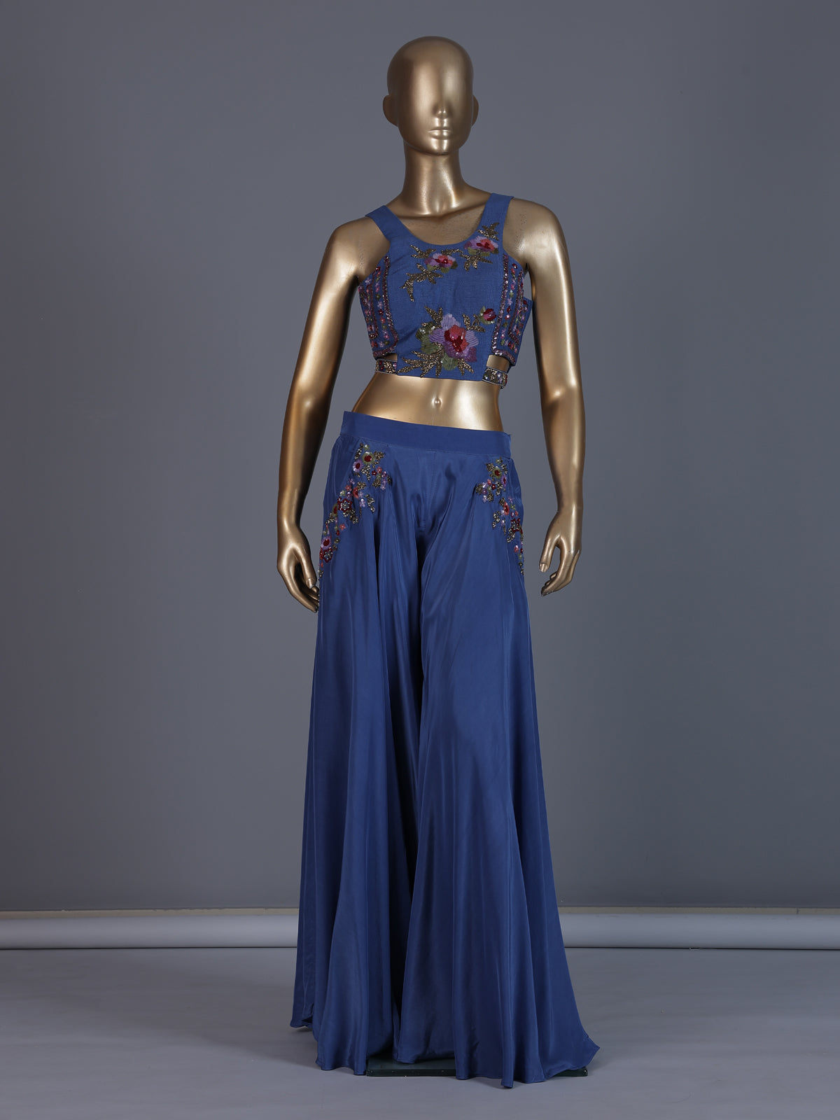 Indigo blue designer festive wear palazzo suit