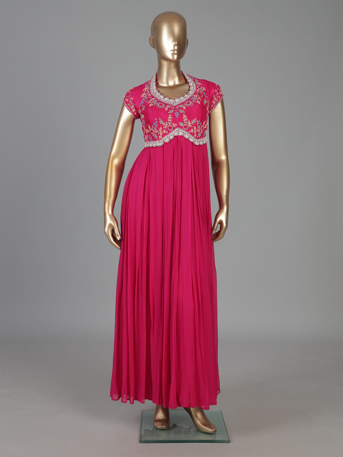 Fuchsia pink georgette festive floor length Anarkali suit