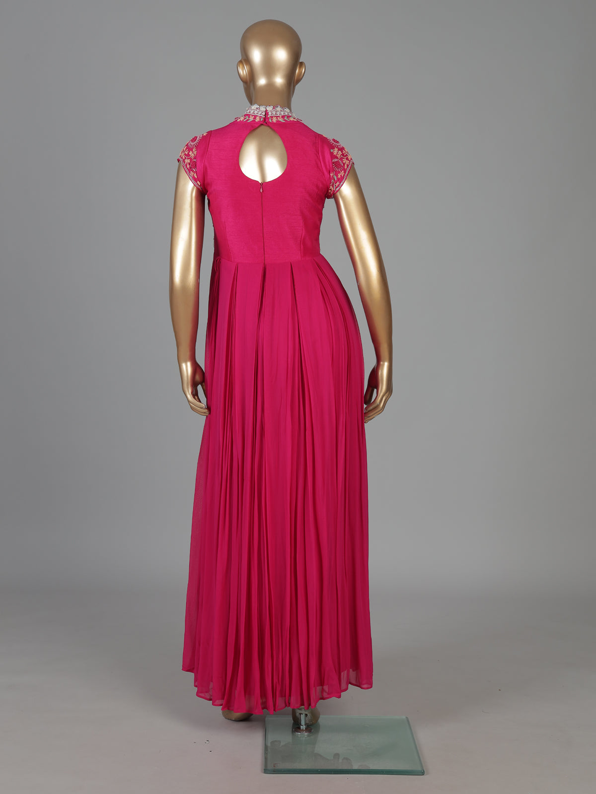 Fuchsia pink georgette festive floor length Anarkali suit