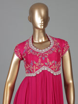 Fuchsia pink georgette festive floor length Anarkali suit