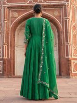 Emerald green silk wedding wear anarkali suit