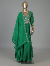 Emerald green silk wedding wear anarkali suit