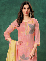 Pink printed linen salwar suit with dupatta