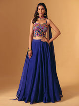 Blue georgette lehenga choli with cowrie shell for wedding