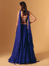 Blue georgette lehenga choli with cowrie shell for wedding