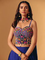 Blue georgette lehenga choli with cowrie shell for wedding