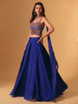 Blue georgette lehenga choli with cowrie shell for wedding