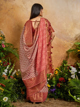 Red radiant printed festive saree with charm