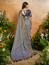Blue graceful zari printed celebration saree beauty