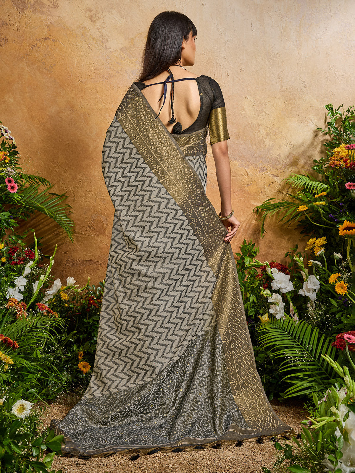 Black regal printed woven festive saree allure