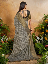 Black regal printed woven festive saree allure
