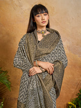 Black regal printed woven festive saree allure