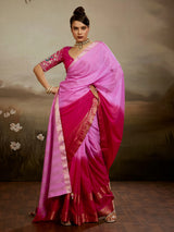 Pink shaded zari drape wedding saree elegance