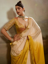 Beige ombre woven saree with timeless charm