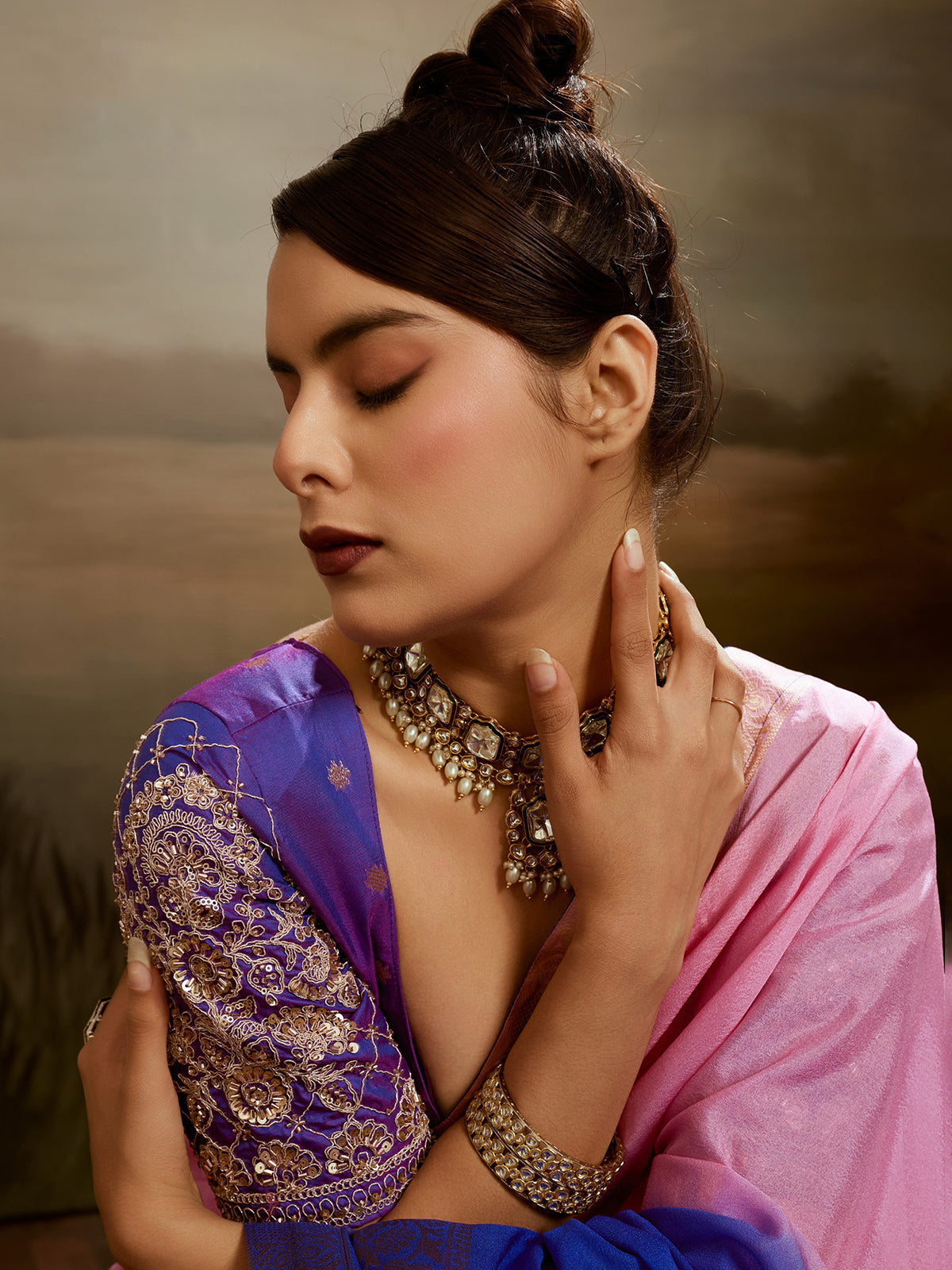 Pink radiant shaded festive saree with glamour