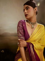 Yellow sunshine ombre saree with festive brilliance
