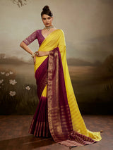 Yellow sunshine ombre saree with festive brilliance