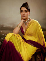 Yellow sunshine ombre saree with festive brilliance