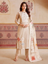 Beige cotton salwar suit with thread work detailing