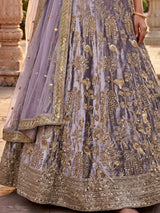 Mauve lavender velvet wedding lehenga choli with embroidery