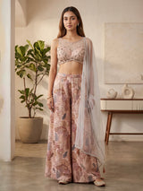 Light pink georgette Indo western palazzo suit