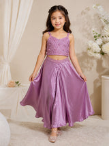 Light purple sleeveless silk palazzo suit