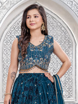 Navy printed georgette lehenga choli for girls