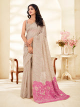 Pink floral artistry saree with elegant appeal