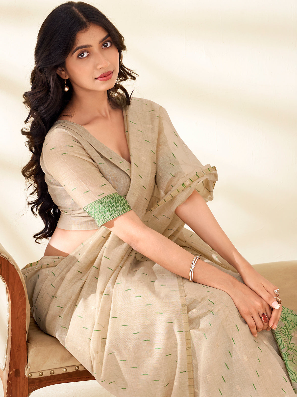 Green artisanal charm saree with graceful drape