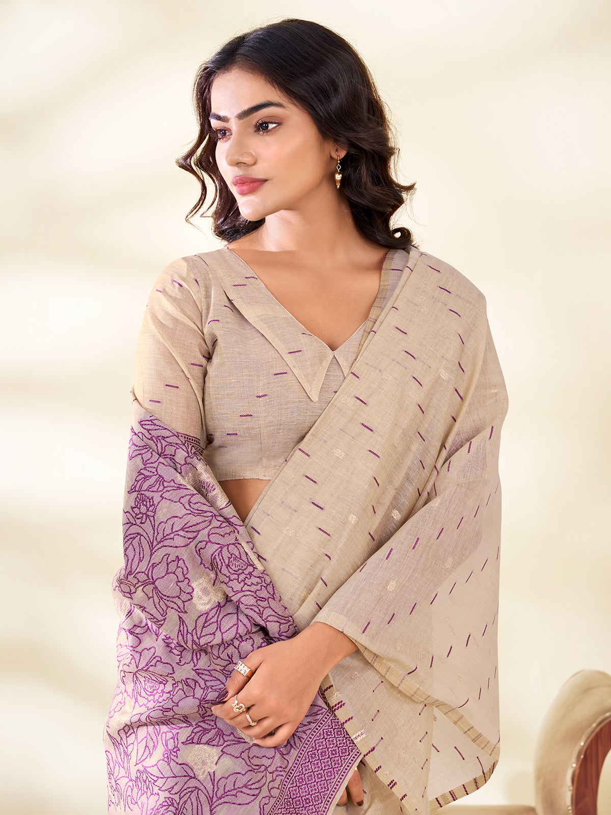 Purple woven grace saree with ethnic allure