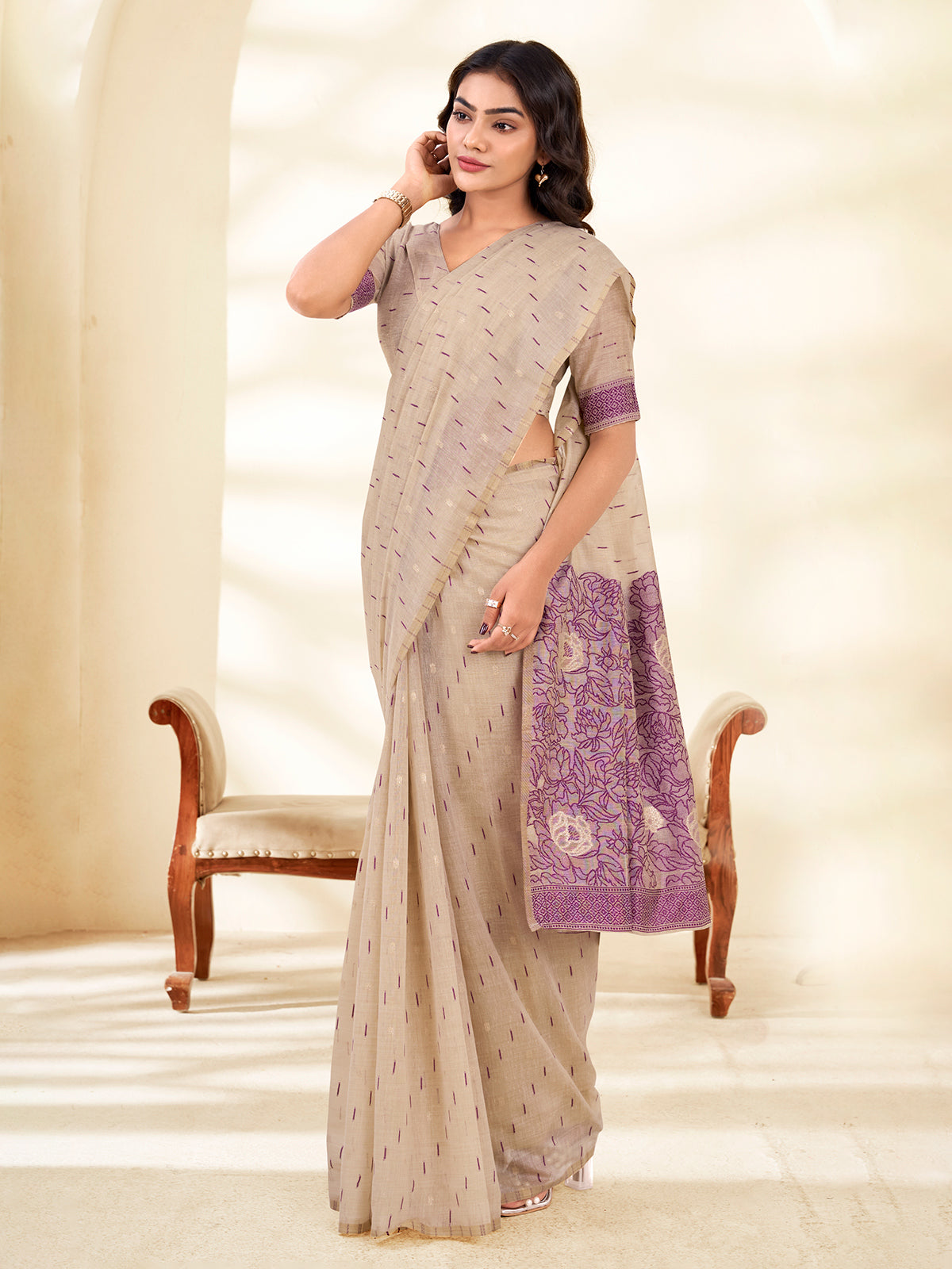 Purple woven grace saree with ethnic allure