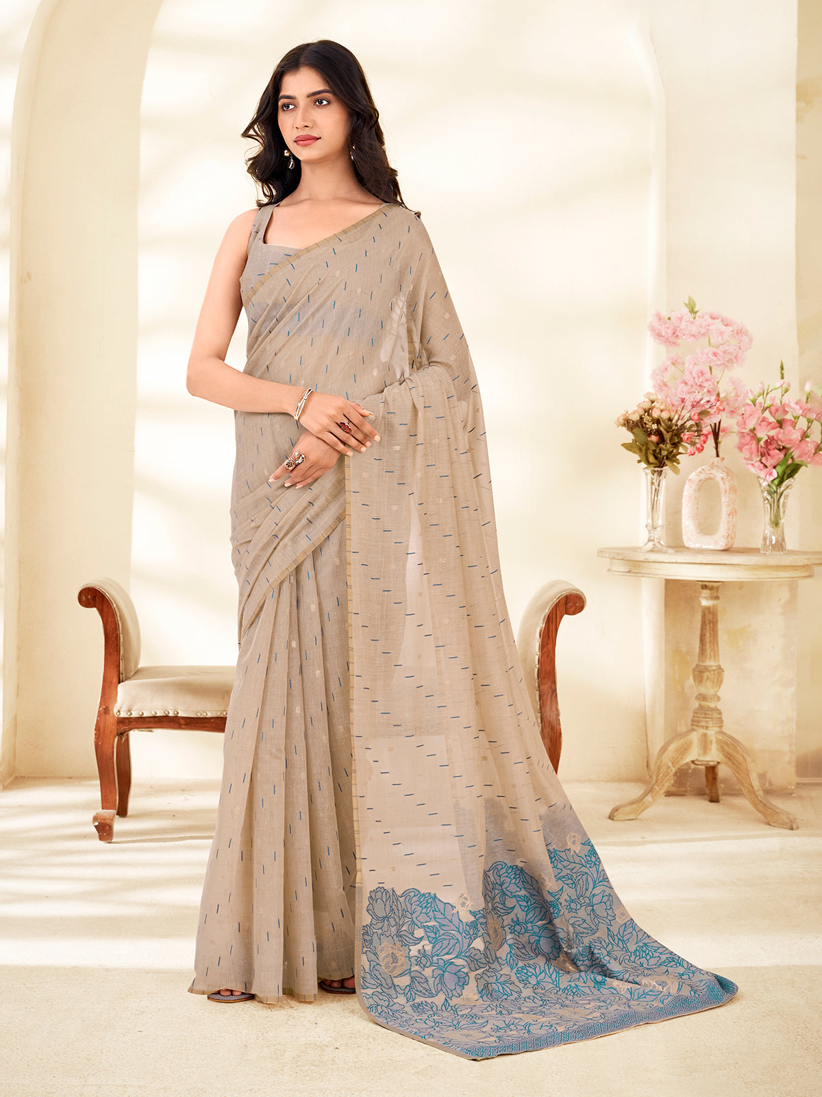 Blue handcrafted elegance saree with artistic charm