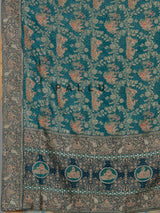 Teal green dola silk saree with royal motifs