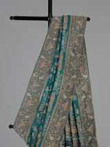 Teal green dola silk saree with royal motifs
