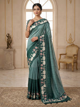 Green swan lotus festive tussar saree