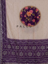 Peach floral mirror work dola silk saree