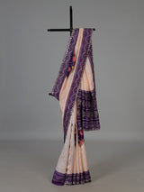 Peach floral mirror work dola silk saree