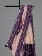 Peach floral mirror work dola silk saree