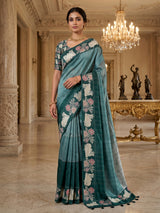 Green kamdhenu lotus festive silk saree