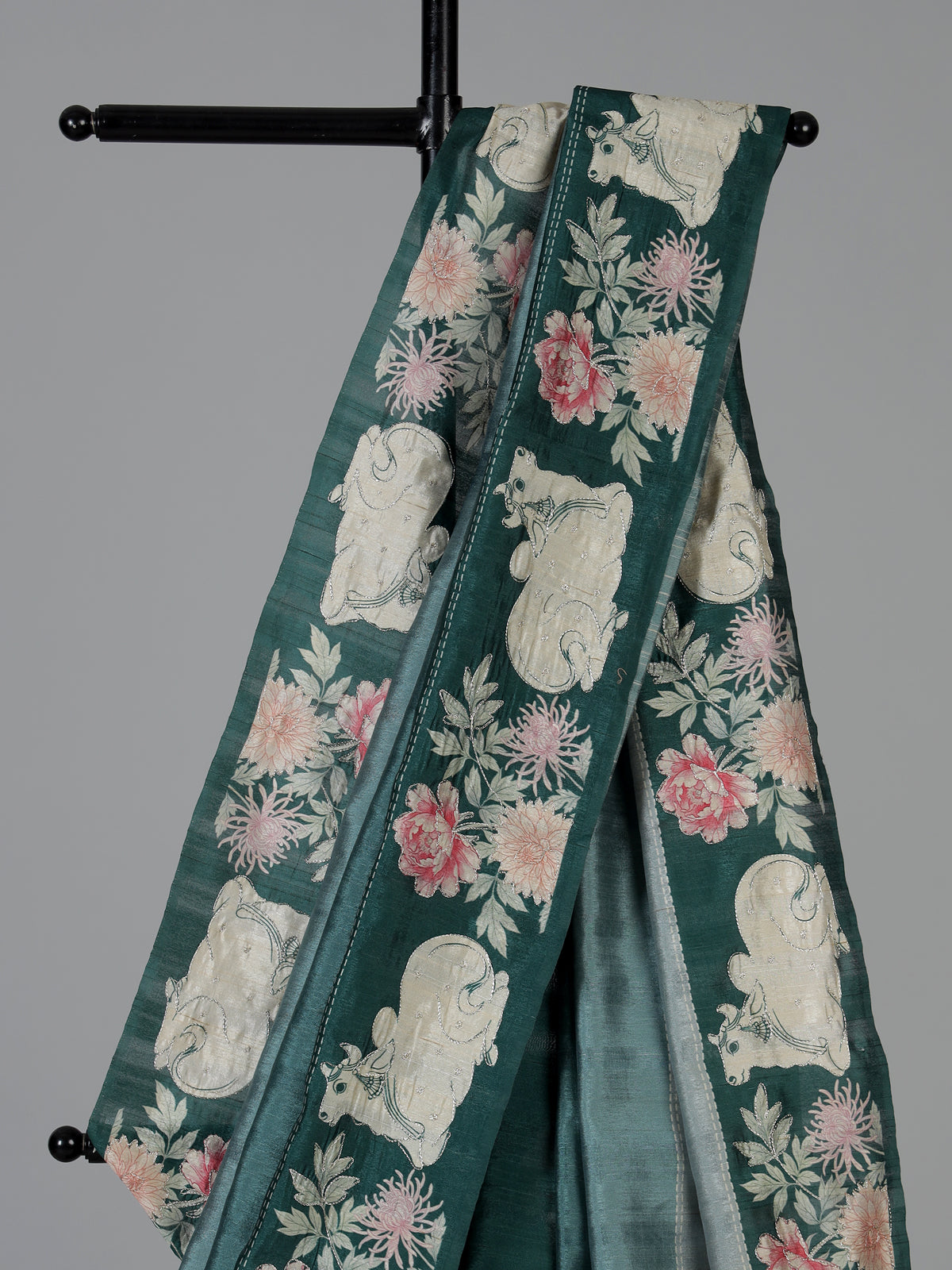 Green kamdhenu lotus festive silk saree