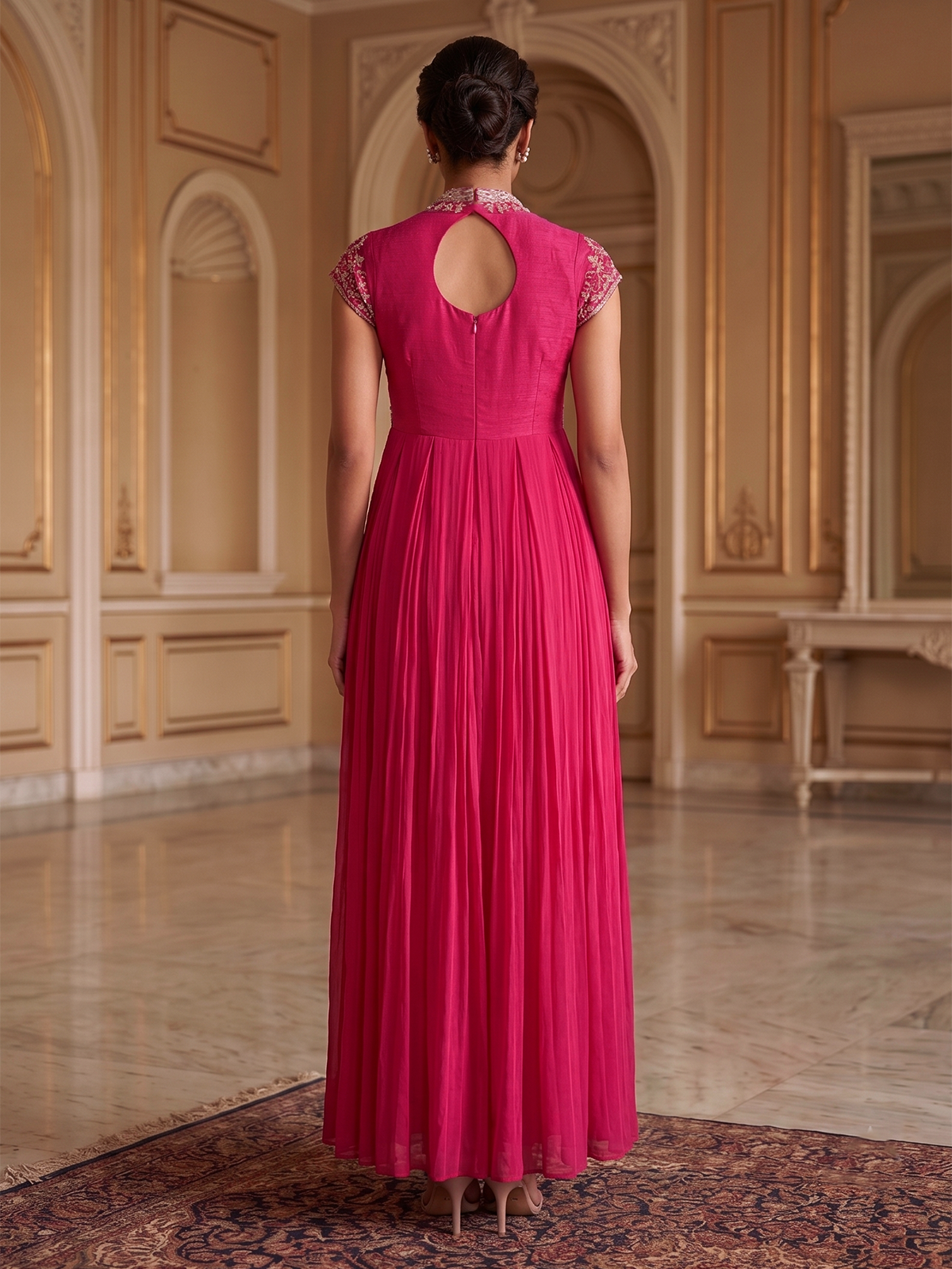 Fuchsia pink georgette festive floor length Anarkali suit