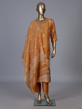 Peach silk kurti set with mirror and sequin work