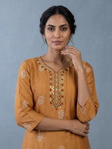 Peach silk kurti set with mirror and sequin work
