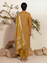 Mustard yellow silk kurti set with zari and cutdana detailing
