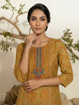 Mustard yellow silk kurti set with zari and cutdana detailing